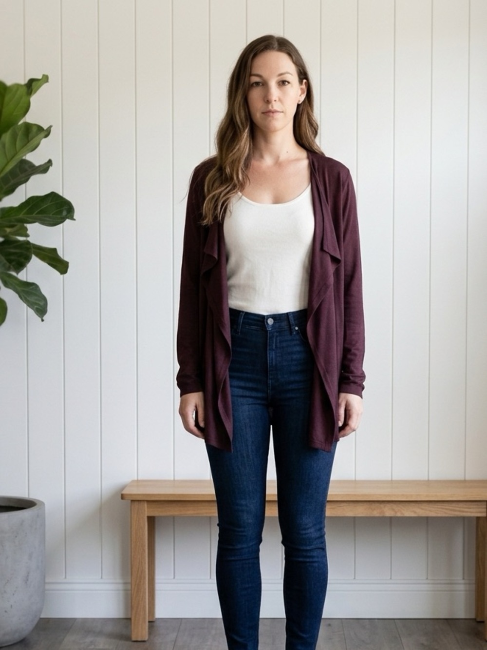 Vero Moda | Burgundy Draped Open Front Cardigan Size Large | Soft Viscose